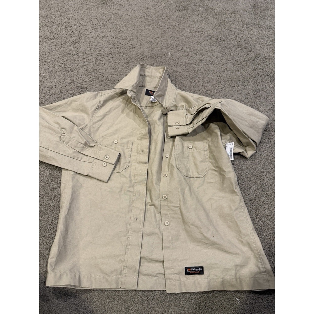 Wrangler Workwear Shirtβ Mens L Heavy Duty Button Down Beige Large Tan